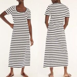 J. Crew Navy Blue White Striped Knit Midi Dress Nautical Prep Medium NEW